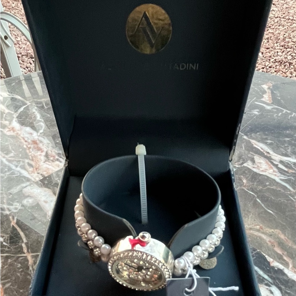 Adrienne Vittadini Silver and Faux Pearl Women's Watch NWT